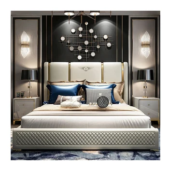  най-новите хотелски стаи комплект бели модерни кожени метални легла спалня мебели комплект дизайни