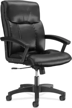 Кожен изпълнителен стол - компютърен стол с висока облегалка за офис бюро, черен (VL151)