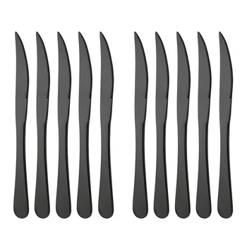 10Pcs Комплект ножове за вечеря от неръждаема стомана Остър нож за пържоли Ножове за плодове Западен черен нож Ресторант Нож за маса Комплект прибори за хранене