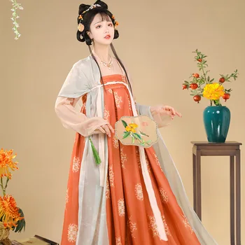 Ханфу женски възрастен ретро Kezi пола мода дамски китайски стил Хан елемент ежедневно гърдите високо счупена пола женски
