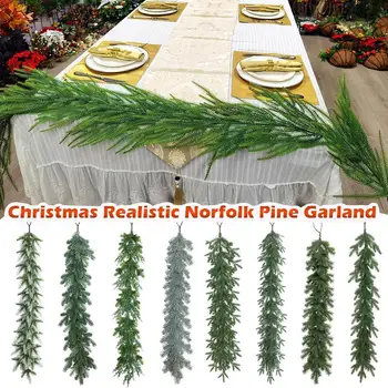 Коледа реалистичен Норфолк бор венец изкуствен бор зеленина венец за Коледа маса камина стена декорация