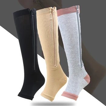 1 чифт спортни компресионни чорапи крак чорап коляното високи чорапи с цип йога фитнес спорт подкрепа компресия чорапи