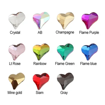 Mix цвят Кристали за нокти 6X7mm криво сърце Flatback кристали за DIY нокти изкуство декорации