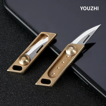Mini EDC преносими ножове за рязане на хартия 7Crt стоманено острие месингов джоб сгъваем ключодържател плъзгащ нож