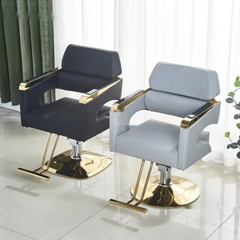 Модерни професионални бръснарски столове салон мебели светлина луксозен салон за красота фризьорски стол въртящ се асансьор от неръждаема стомана стол
