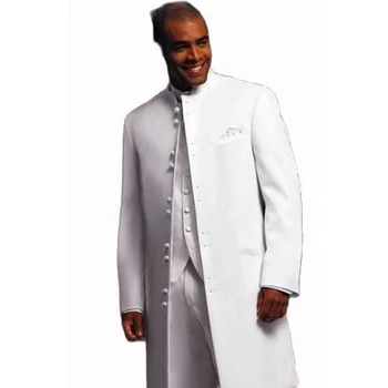 Мъжки костюм 3 парче дълъг блейзър бял младоженец смокинги Groomsman блейзър човек бизнес абитуриентски костюми (яке + панталони + жилетка) Terno Masculino