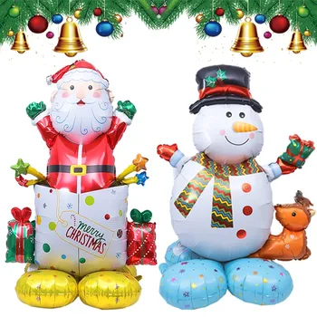 4D Стоящ коледен балон Комплект лосове с шейна Дядо Коледа с коледно дърво Надуваеми балонни декорации Консумативи за Коледа