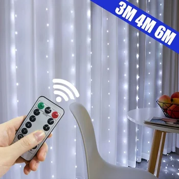 6M LED завеса венец на прозореца USB низ светлини фея Festoon дистанционно управление Коледна сватбена украса за домашна стая
