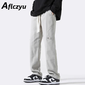 Harajuku карго панталони Мъжка мода случайни прави панталони плътен цвят ластик панталони мъжки