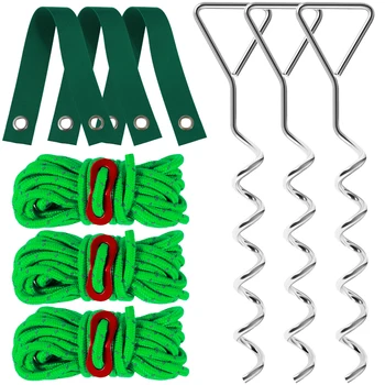 9Pcs Tree Stake Kit Tree Stakes and Supports Set with 3 Nylon Strap 3 Rope and 3 Spiral Stakes Durable Garden Stakes