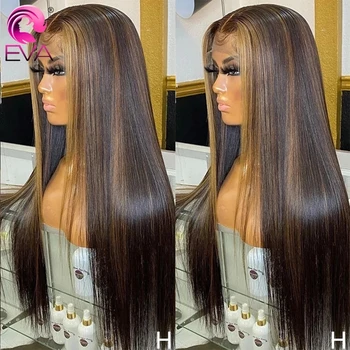 EVA Цвят на косата Права дантела Предни перуки за човешка коса Маркирайте HD дантела Фронтална перука Мед Блондинки Бразилски 4x4 дантела затваряне перуки