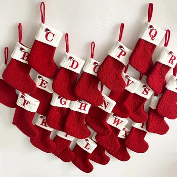 Коледни чорапи плетени снежинки писмо чорапи 2024 Подарък за декорация на коледно дърво Navidad Natal 2023