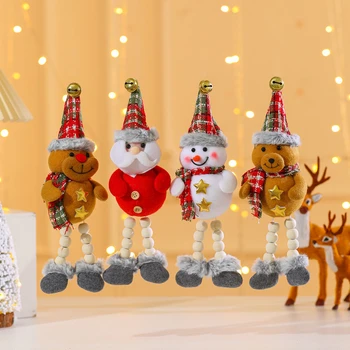 2024 Коледно дърво висулка карикатура шал снежен човек лосове Дядо Коледа с камбана малки дървени мъниста висулка декорация за коледно парти