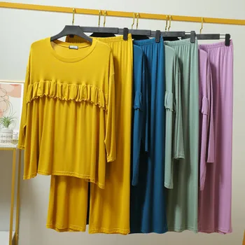 Пролет Есен 2022 Нов модален комплект пижами с дълъг ръкав Дамска долна риза Панталони Костюм Свободно спално облекло Пижама Pour Femme