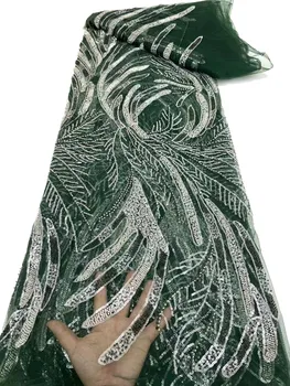 2023 експлозивни мъниста тръба мъниста бродирани окото дантела плат, африкански изискан мода пайети вечерна рокля плат / 5yards