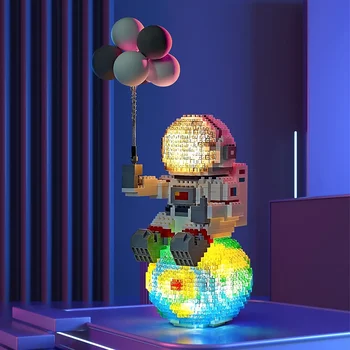 Астронавтски мини миниатюрни строителни блокове, комплект строителни блокове за космически модели с комплект за LED осветление и балони, най-готините подаръци