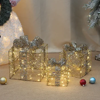 Коледа ковано желязо Подаръчна кутия от три части Коледно дърво орнаменти Светещо желязо изкуство Начало На открито Коледна украса Мол