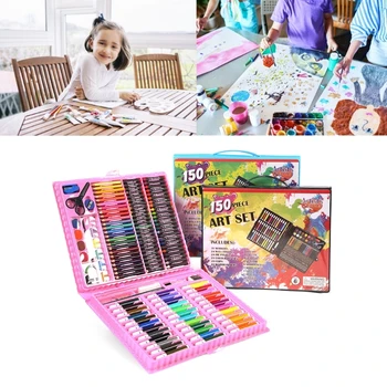 150Pcs Art Set Portable Рисуване Живопис Арт консумативи Подаръци Деца Тийнейджъри Възрастни Оцветяване Арт Пастели Цветни моливи комплекти