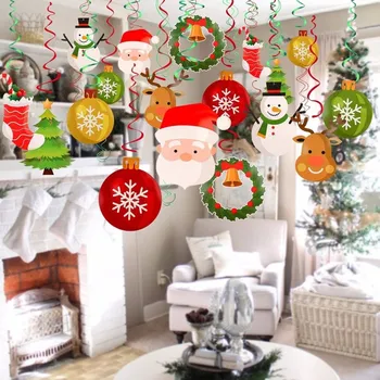 Коледа снежен човек Дядо Коледа карта Swirl комплект декорации 2023 За коледно дърво таван перваза на прозореца висящи орнаменти празник декор
