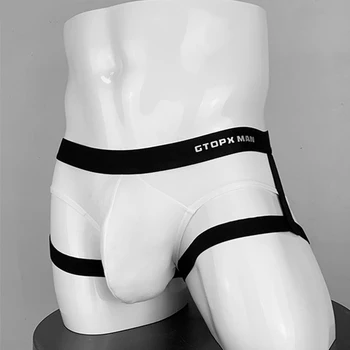 Секси мъж Jockstrap превръзка бикини издутина торбичка слипове черно бяло дишаща backless слипове долни гащи бельо за мъже