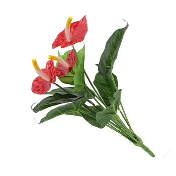12-глава Антуриум алтернатива фалшиви цветя офис флорални декор износоустойчиви пластмасови емулационни растения ръчен орнамент