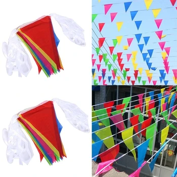 100 / 150Pcs цветни триъгълни знамена многоцветни флагчета вимпел фестивал сватбено тържество празник къща градина декорация 50/80/100 м