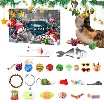 Адвент календар за котки обратно броене до Коледа с 24 дни на котки играчки котка перо тийзър коча билка играчки календар украшение за