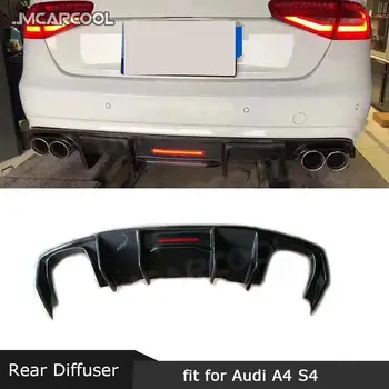 Заден дифузьор за устни от въглеродни влакна спойлер с лампа за Audi A4 S4 B9 2013-2019 Non For A4 Standard FRP Black Bumper Guard