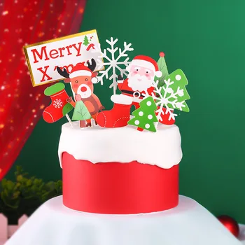 1 Комплект Коледно парти DIY торта декор флаг хартия Дядо Коледа лосове пингвин Cupcake Topper Рожден ден Коледна украса Консумативи
