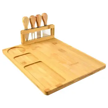 Дървена дъска за сирене Комплект Нож за сирене Вилица за нарязване на сирене Лъжичка Cut Кухненски инструменти за готвене Дървена дъска за рязане Десертна плоча