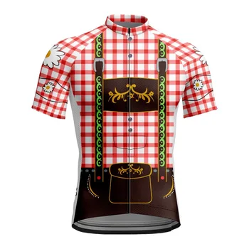 Мъжки червен кариран печат велосипед Джърси цип велосипед колоездене облекло Pro Team Колоездене Джърси Maillot Ciclismo