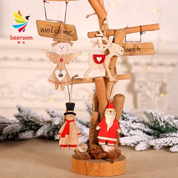 Дядо Коледа дървени висулки орнаменти DIY коледно дърво орнамент DIY дърво занаяти детски подарък за домашна коледна парти украса