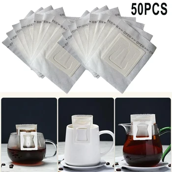 50PCS Еднократна капково кафе чаша филтър чанти висящи чаша кафе филтри кафе и чай кафе посуда кухненски инструмент