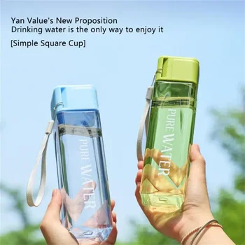 500ml прозрачна квадратна пластмасова матирана чаша за вода на открито студен плодов сок вода спортна чаша с преносимо мляко въже бутилка за вода