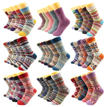 5 чифта зимни топли жени сгъстяват термична вълна кашмир сняг чорапи мода случайни Euramerican национални вълнени чорапи за жени