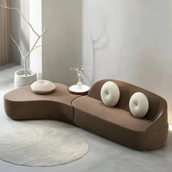 Нов модерен лек луксозно оформен плат диван крем стил дизайнер творчески хол минималистичен извит диван