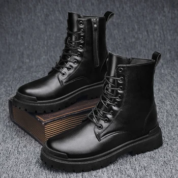 Trend Мъжки ботуши Черни маратонки Външна мода Високо Топ На едро Пънк обувки за мъже Ежедневни кожени улични обувки Боти Мъже