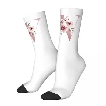 Мода мъжки мъжки чорапи новост писмо W чорап полиестер розов флорални азбука високо качество жените чорапи пролет лято есен зима