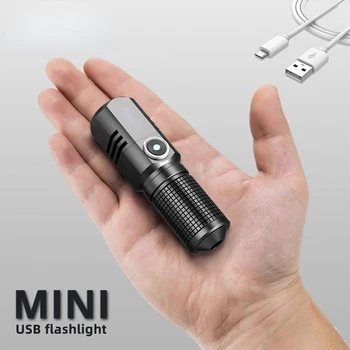водоустойчив P100 LED фенерче мини USB факел акумулаторна увеличение риболовен фенер мощен тактически светкавица светлина къмпинг лампа