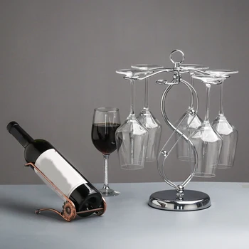 Държач за чаша за вино с дизайн на превъртане, свободностояща настолна стойка за съхранение на стволови изделия с 6 куки