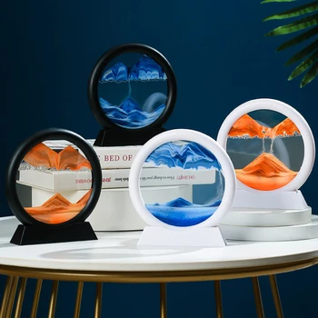 Завладяващо 3D движещо се пясъчно изкуство: Дълбоководен пясъчен пейзаж в кръгло стъкло, течащ пясъчен часовник за подаръци за офис и домашен декор