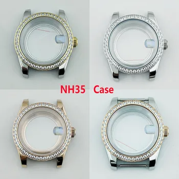  NH35 случай диамант украсени случай NH35 набиране неръждаема случай сапфир стъкло водоустойчив часовник годни NH35 / NH36 движение