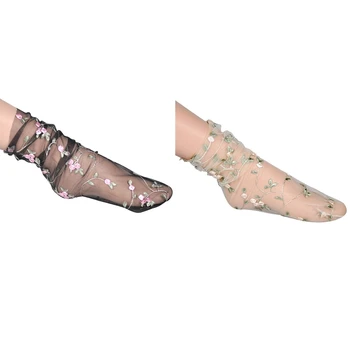 1 чифт дамски бродирани флорални дантелени чорапи куха рокля чорап за жени 37JB