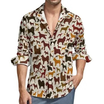 Куче печат риза човек смешно животински ежедневни ризи есента Y2K модел блузи дълъг ръкав мода извънгабаритни дрехи подарък идея