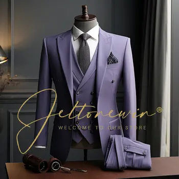 Мъжки костюм Официални бизнес костюми 3-парчета Notch ревера твърди смокинги Най-добър мъж за сватба Groomsmen (Blazer + жилетка + панталони) Ново