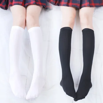 Униформа плътен цвят теле дълго коляното дължина японски стил тръба кадифе бяло черно Студентски чорапи