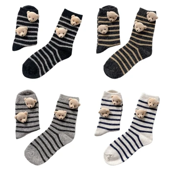 Жени момиче памучни чорапи 3D пълнени мечка раирани печат гривна трикотаж 37JB