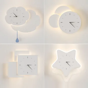 LED часовник стена лампа спалня нощно легло модерен творчески облак форма хол фон стенни свещи начало декор осветителни тела