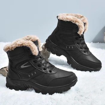 2023 Зимни про-планински туристически обувки на открито за мъже Добавяне на кожени туристически обувки Ходене Топло обучение Трекинг обувки голям размер 48