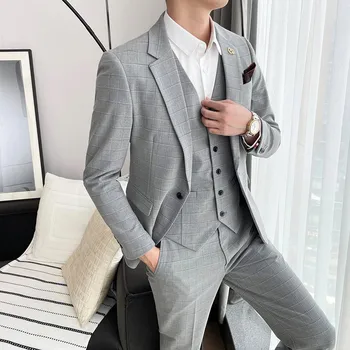 2023Костюм от висок клас (панталони Blazer+)2023 Британска бизнес мода красив тънък плътен цвят Best Man Blazer комплект от три части